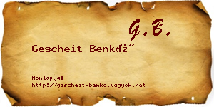Gescheit Benkő névjegykártya